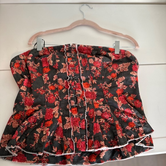 Free People Lights Out Corset XL Black/Red Floral - Picture 3 of 4